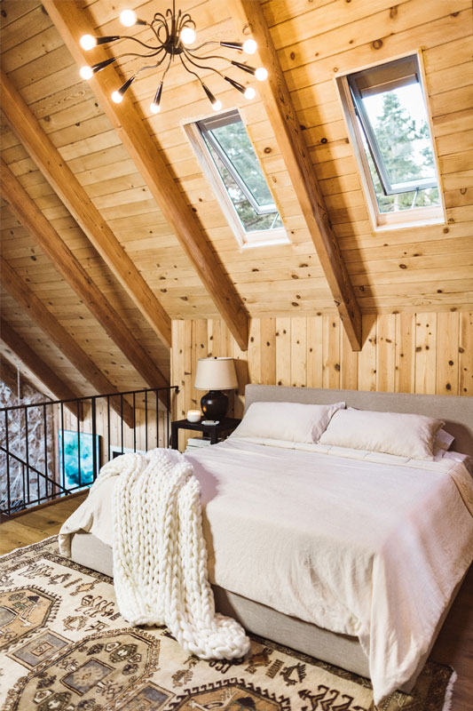 loft bedroom with skylights