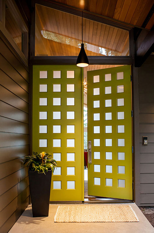 lime green double entry door
